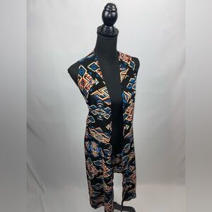 Open Cardigan Small Black Tribal Print Sleevelesss